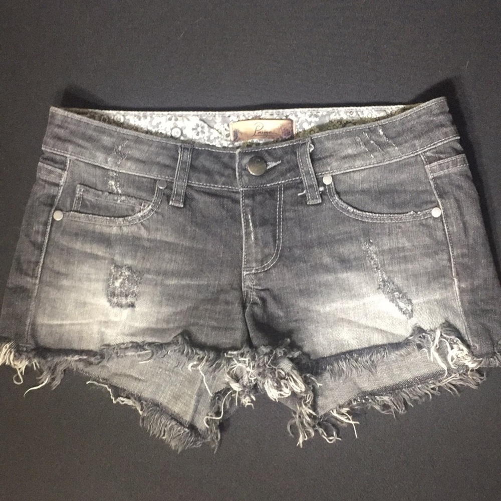 Paige Denim Distressed Black Denim Shorts